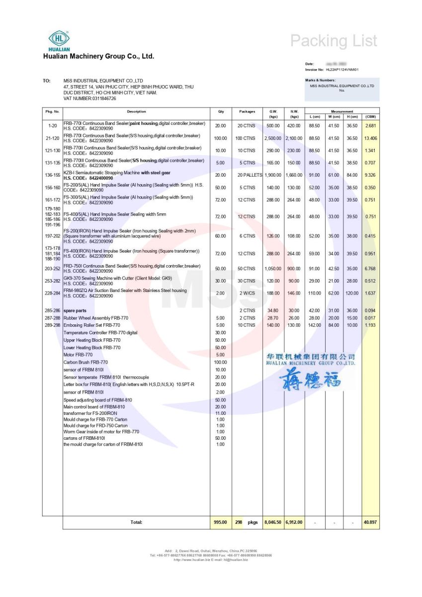 Packinglist máy hàn miệng túi Packinglist máy hàn miệng túi