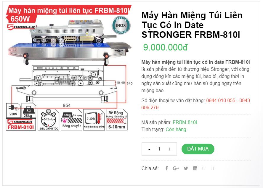 máy hàn miệng túi liên tục có indate Stronger FRBM-810I máy hàn miệng túi liên tục có indate Stronger FRBM-810I