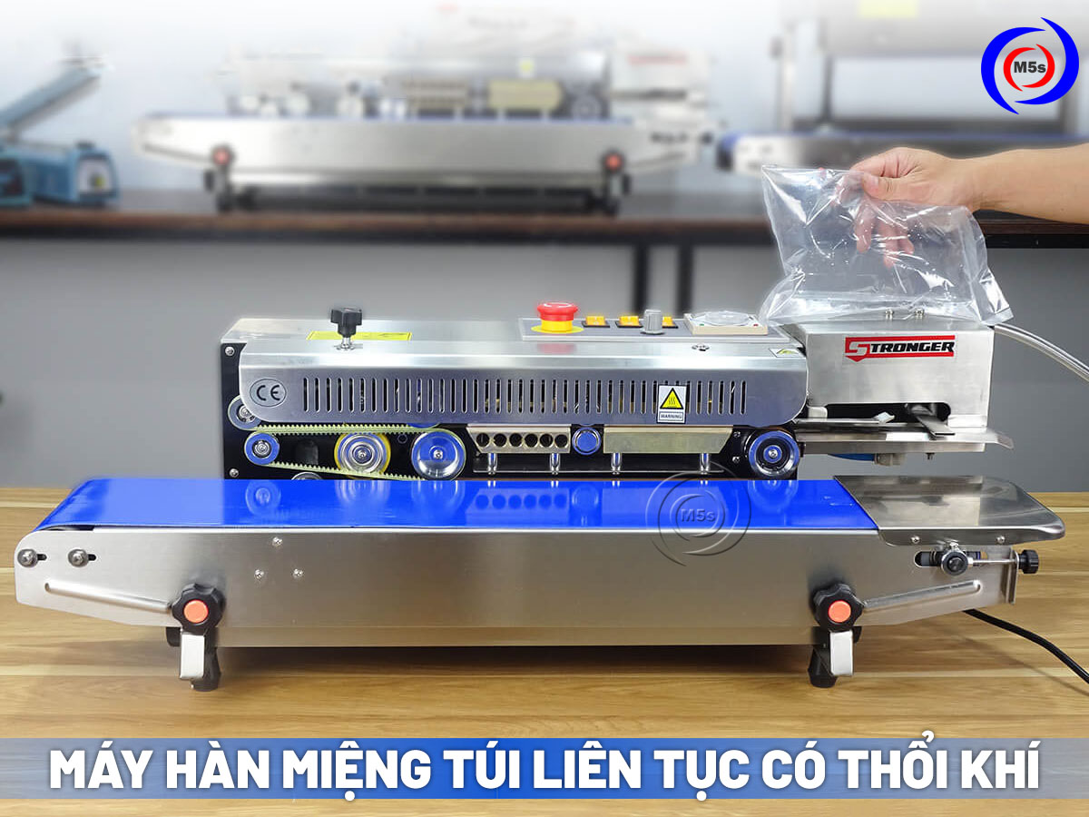Máy dán túi ni lông kết hợp thổi khí