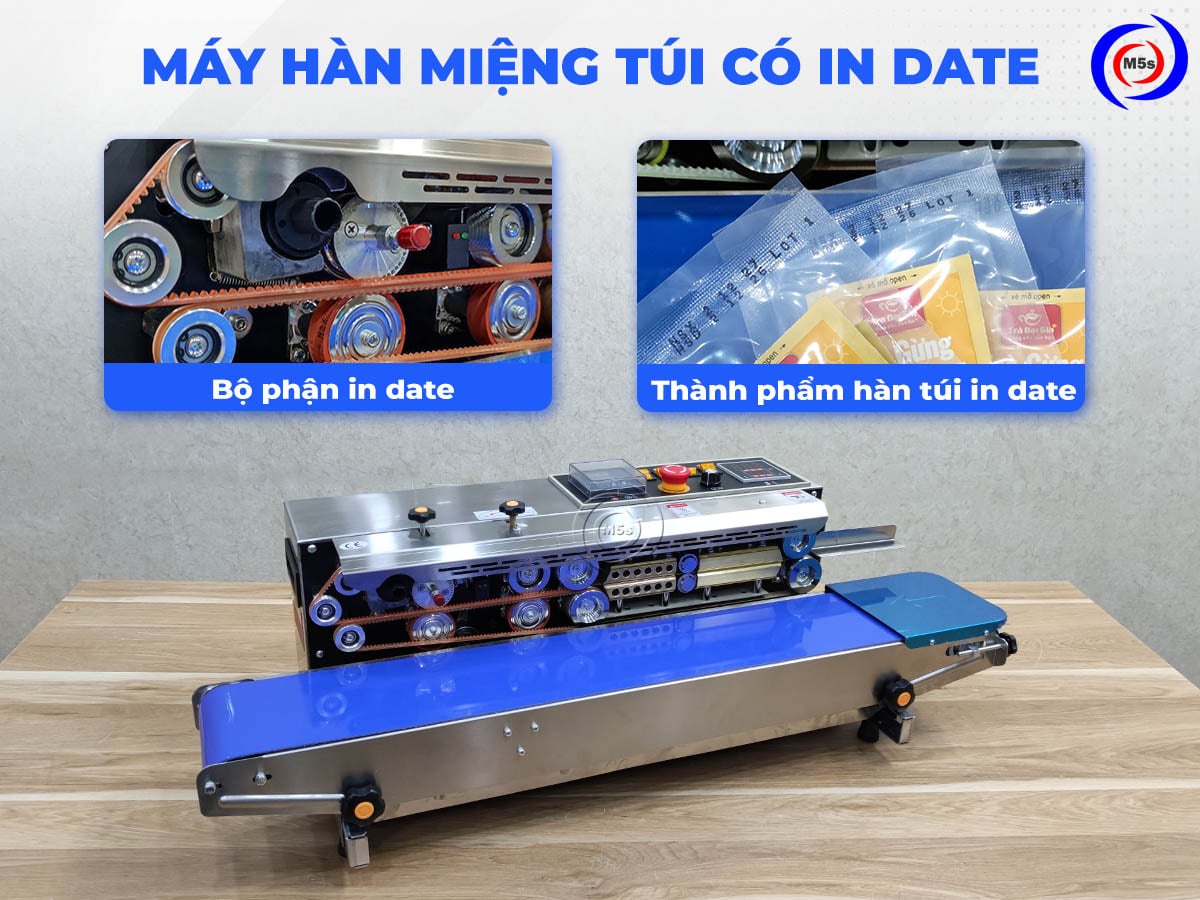 Máy hàn miệng túi liên tục có in date Máy hàn miệng túi liên tục có in date