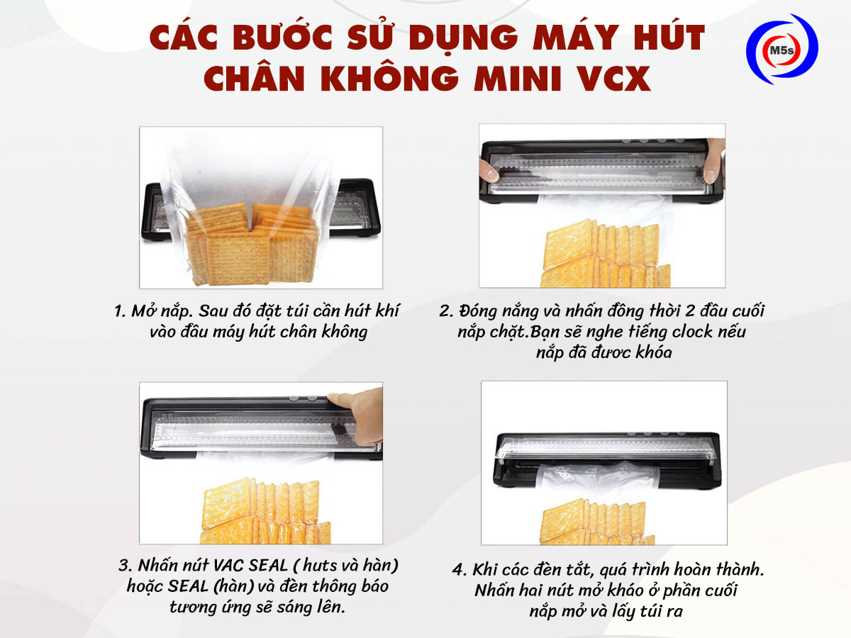 Sử dụng máy hút chân không thực phẩm mini VCX Sử dụng máy hút chân không thực phẩm mini VCX