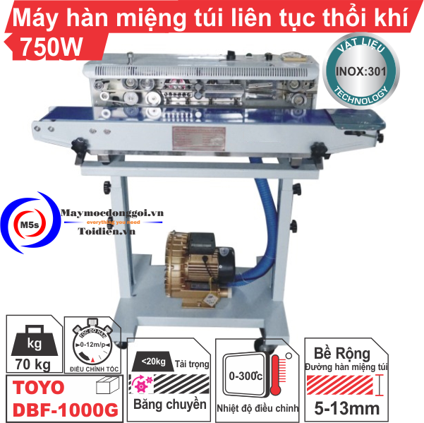 Máy hàn miệng túi liên tục thổi khí DBF-1000G