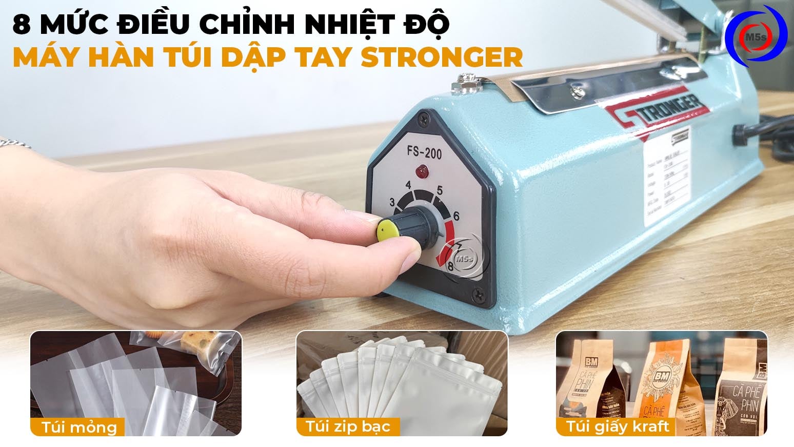 8 mức điều chỉnh nhiệt của máy hàn túi dập tay Stronger 8 mức điều chỉnh nhiệt của máy hàn túi dập tay Stronger