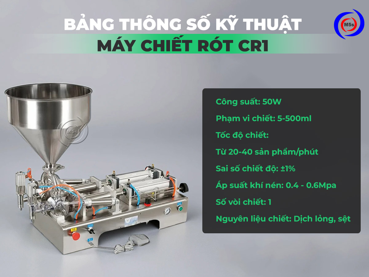 Bảng thông số kỹ thuật máy chiết rót CR1 Bảng thông số kỹ thuật máy chiết rót CR1