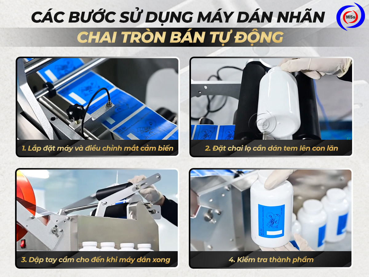 Các bước sử dụng máy dán nhãn chai tròn bán tự động Các bước sử dụng máy dán nhãn chai tròn bán tự động