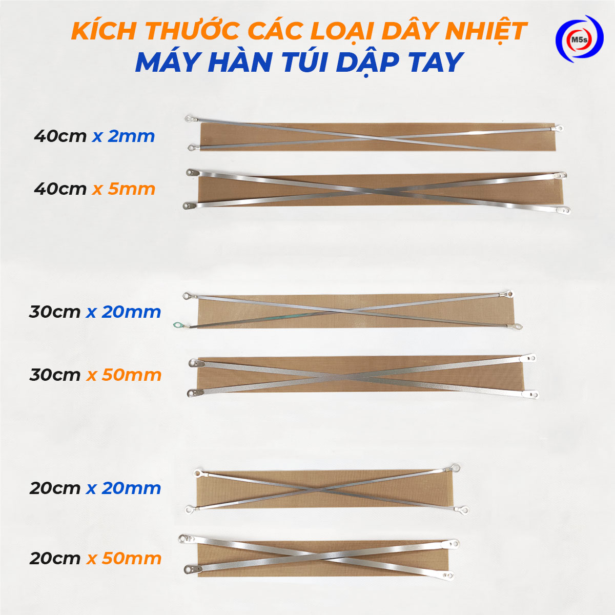 Kích thước dây nhiệt máy hàn miệng túi dập tay Kích thước dây nhiệt máy hàn miệng túi dập tay