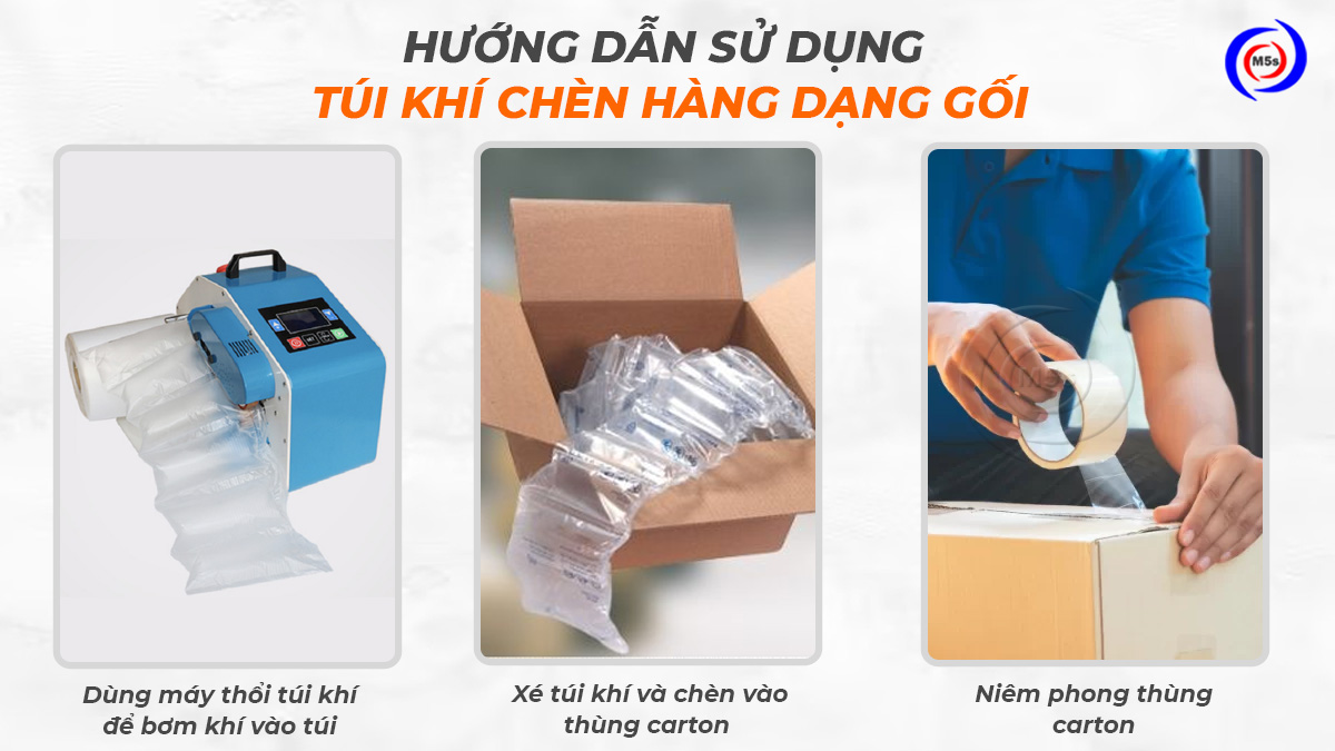 Túi đệm khí chèn hàng thùng carton dạng gối Túi đệm khí chèn hàng thùng carton dạng gối