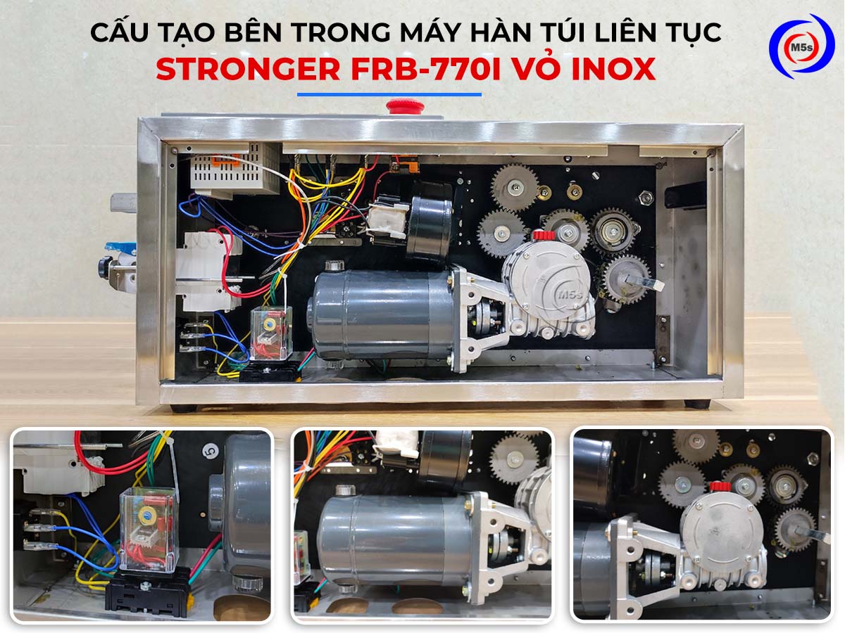 Cấu tạo bên trong máy hàn túi nilon FRB-770I vỏ inox Cấu tạo bên trong máy hàn túi nilon FRB-770I vỏ inox