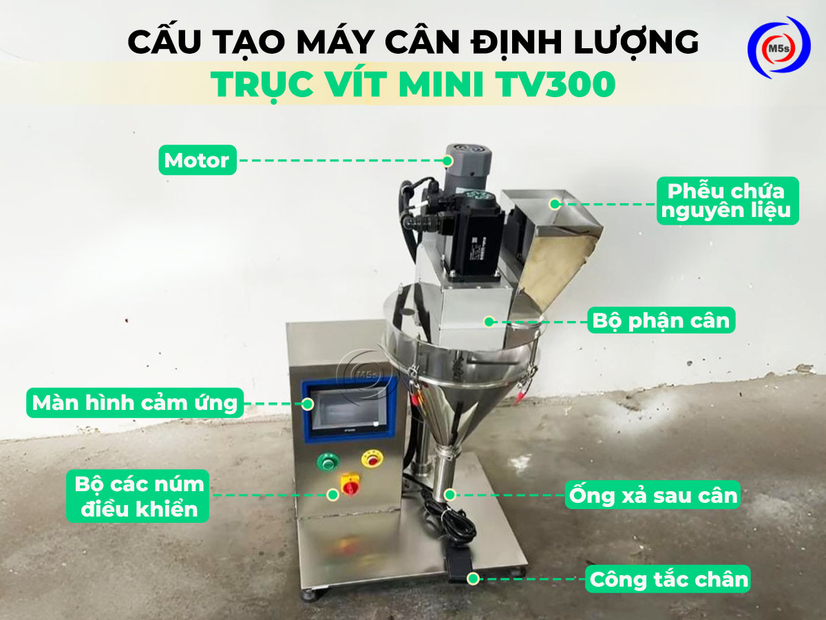 Cấu tạo máy cân định lượng trục vít mini TV300 Cấu tạo máy cân định lượng trục vít mini TV300