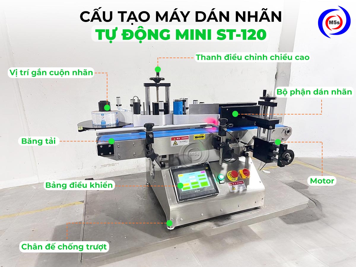 Cấu tạo của máy dán tem nhãn tự động mini ST-120 Cấu tạo của máy dán tem nhãn tự động mini ST-120