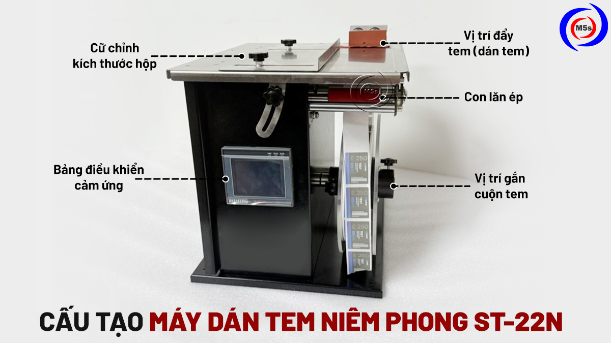 Cấu tạo chính máy dán tem niêm phong hộp ST-22N Cấu tạo chính máy dán tem niêm phong hộp ST-22N