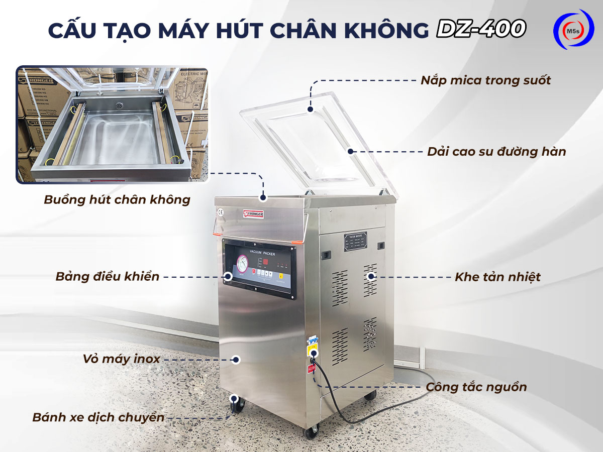 Cấu tạo máy đóng gói hút chân không công nghiệp DZ-400 Cấu tạo máy đóng gói hút chân không công nghiệp DZ-400