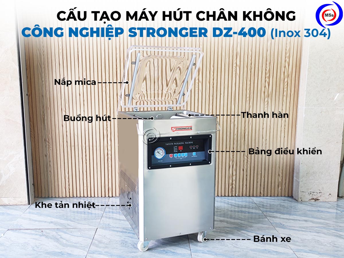 Cấu tạo máy hút túi chân không Stronger DZ-400 inox 304 Cấu tạo máy hút túi chân không Stronger DZ-400 inox 304