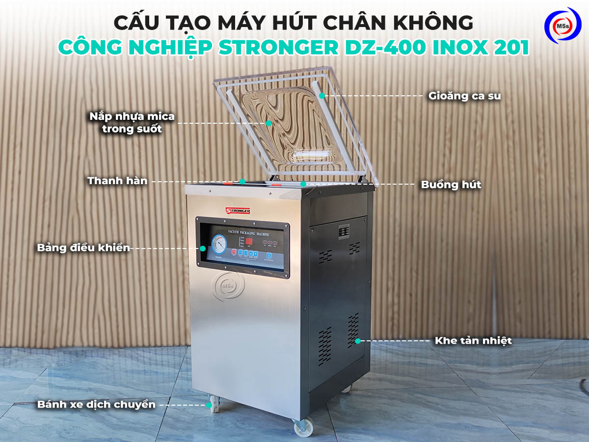 Cấu tạo máy hút chân không Stronger DZ-400 inox 201 Cấu tạo máy hút chân không Stronger DZ-400 inox 201