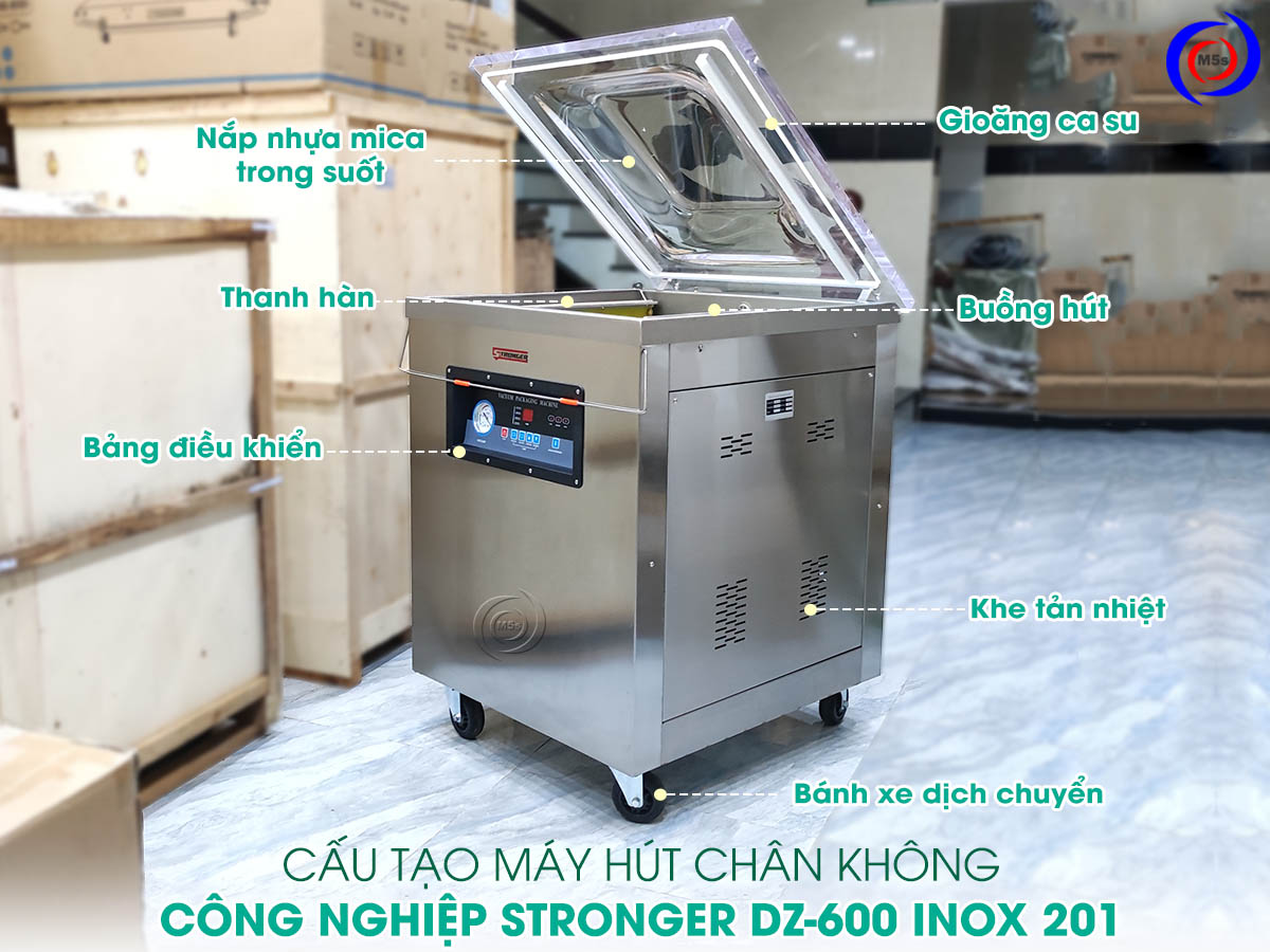 Cấu tạo máy hút chân không Stronger DZ-600 inox 201 Cấu tạo máy hút chân không Stronger DZ-600 inox 201