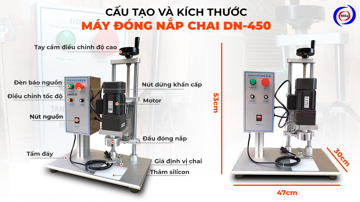 cấu tạo và kích thước máy đóng nắp chai DN-450 cấu tạo và kích thước máy đóng nắp chai DN-450