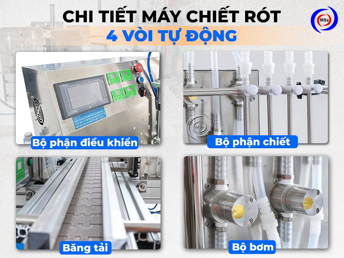 các bộ phận của máy chiết rót 4 vòi tự động CR7 các bộ phận của máy chiết rót 4 vòi tự động CR7