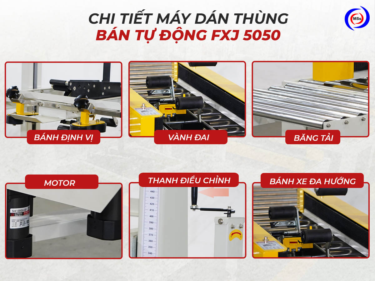 Cấu tạo chi tiết máy dán băng dính thùng carton FXJ-5050 Cấu tạo chi tiết máy dán băng dính thùng carton FXJ-5050