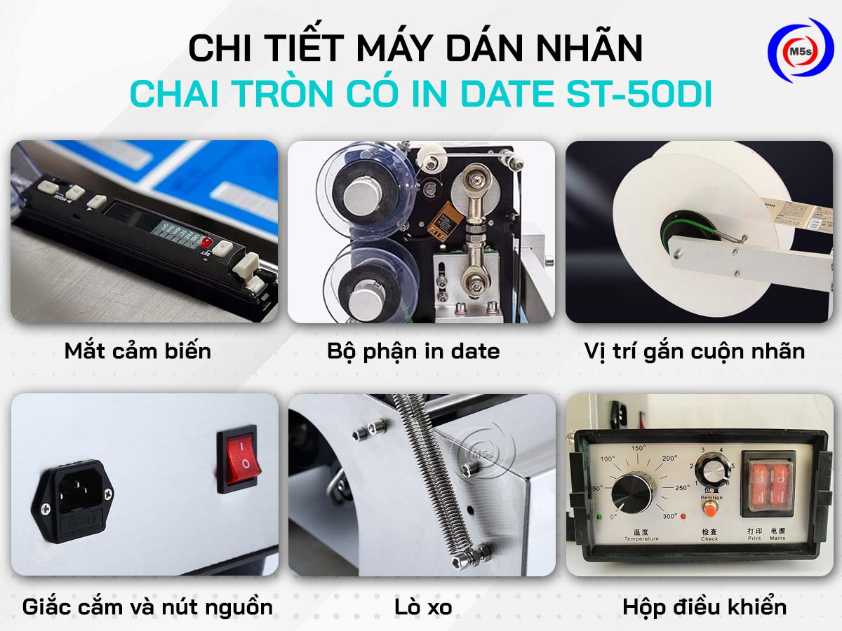 Máy dán nhãn chai tròn có in date ST-50DI Máy dán nhãn chai tròn có in date ST-50DI