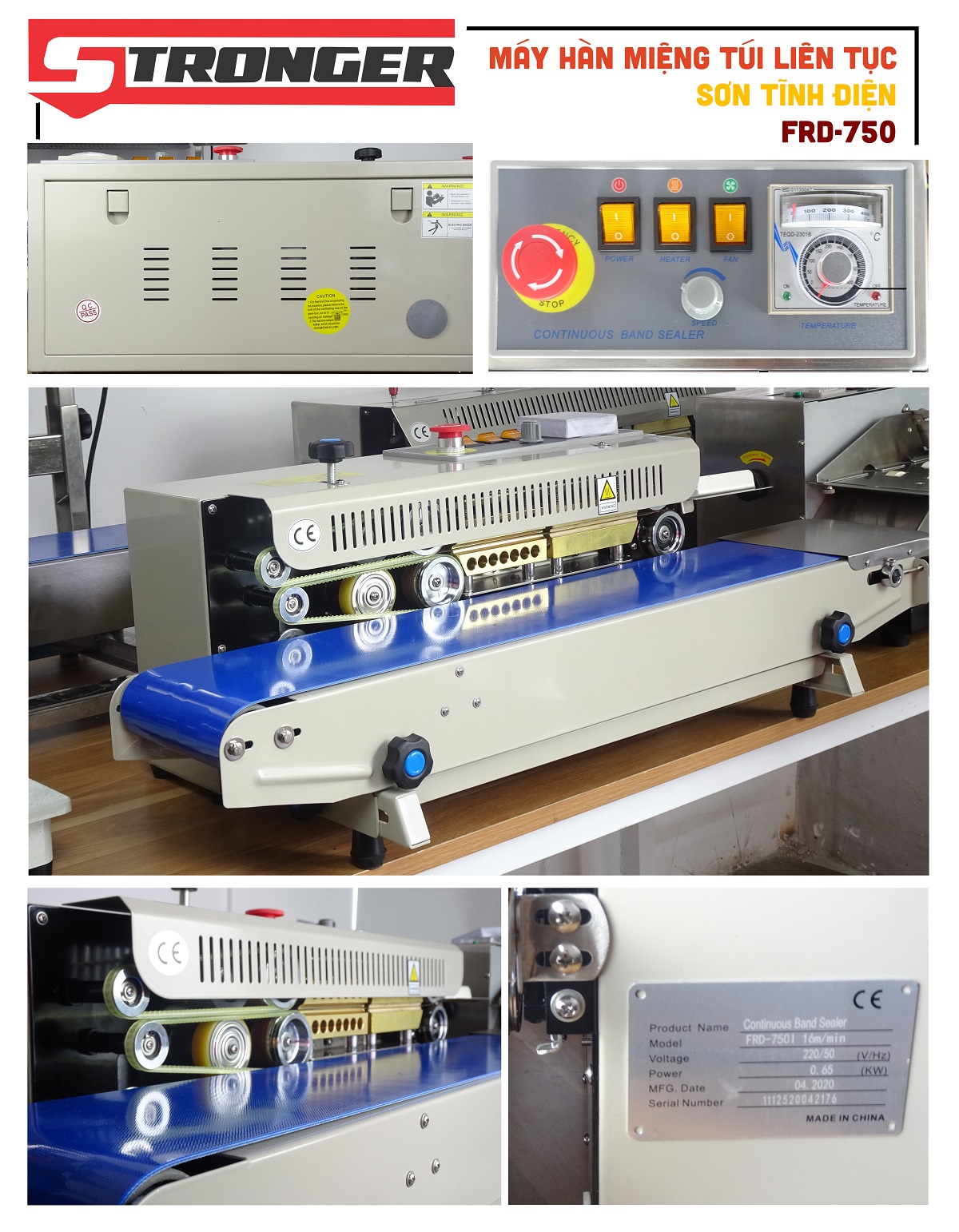 Chi tiết máy hàn miệng túi liên tục Stronger FRD-750-VS vỏ sơn tĩnh điện