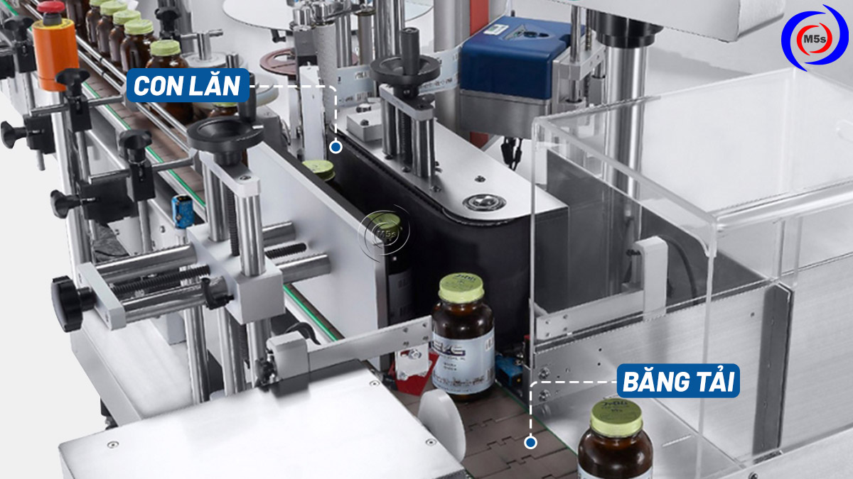 Vị trí con lăn và băng tải của máy dán nhãn Vị trí con lăn và băng tải của máy dán nhãn