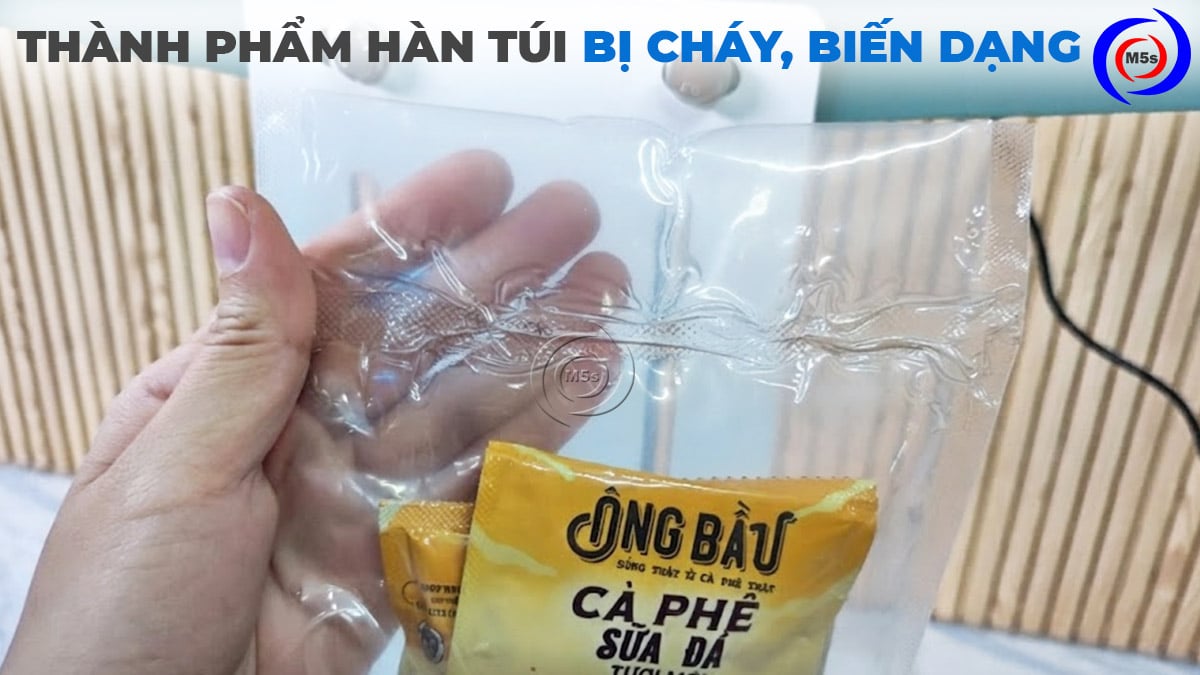 đường hàn miệng túi bị cháy, biến dạng đường hàn miệng túi bị cháy, biến dạng