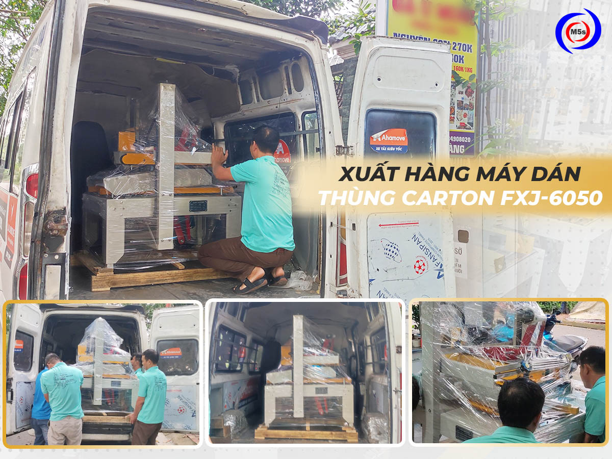 Nhân viên M5s chuẩn bị máy dán thùng giao cho khách Nhân viên M5s chuẩn bị máy dán thùng giao cho khách