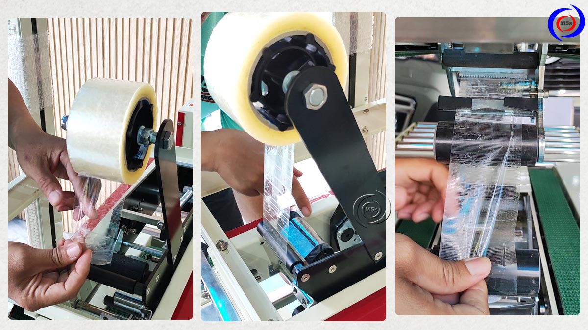 Lắp đặt các cuộn băng keo vào đúng vị trí Lắp đặt các cuộn băng keo vào đúng vị trí