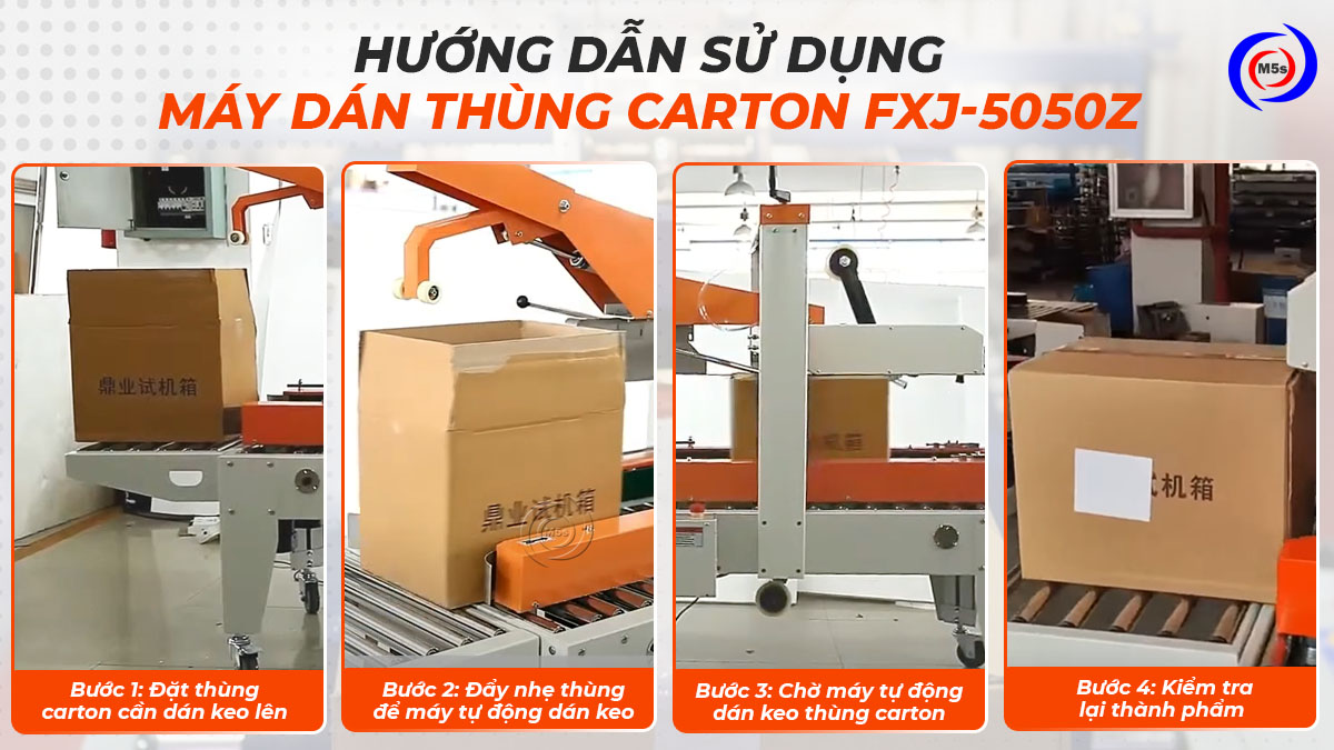 Sử dụng máy dán thùng carton tự động FXJ-5050Z Sử dụng máy dán thùng carton tự động FXJ-5050Z