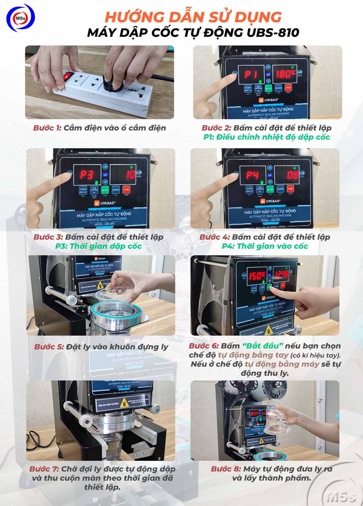 Hướng dẫn sử dụng máy dập nắp cốc tự động Unibar UBS-810 Hướng dẫn sử dụng máy dập nắp cốc tự động Unibar UBS-810