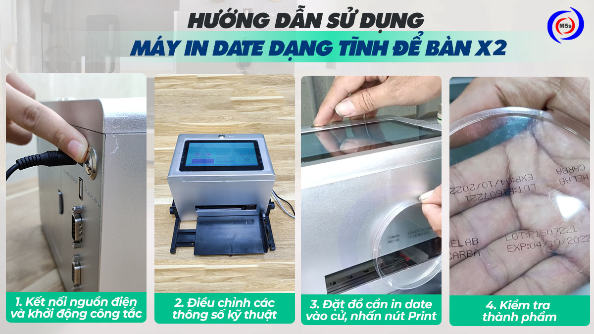 Các bước sử dụng máy in date dạng tĩnh để bàn X2 Các bước sử dụng máy in date dạng tĩnh để bàn X2