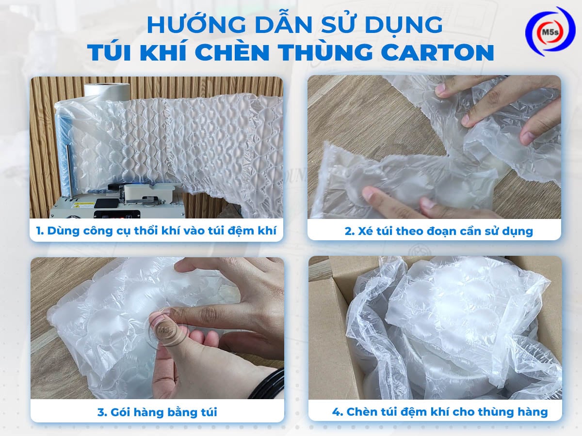 cách sử dụng túi khí chèn hàng thùng carton cách sử dụng túi khí chèn hàng thùng carton