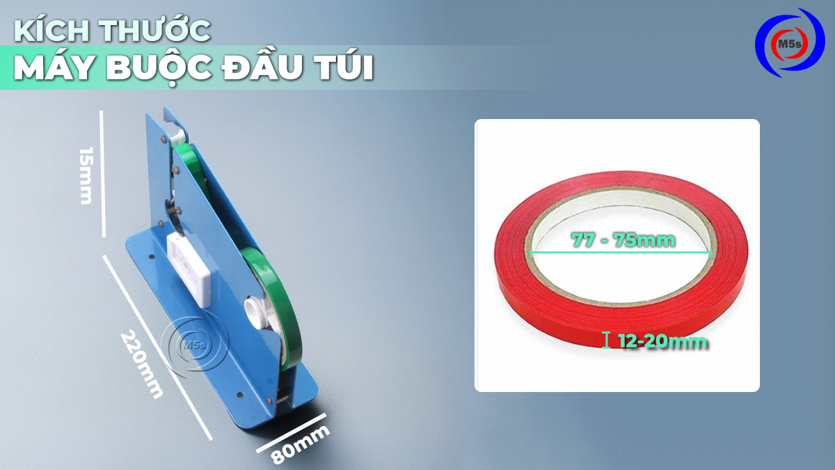 Kích thước máy buộc đầu túi siêu thị ST-8 Kích thước máy buộc đầu túi siêu thị ST-8