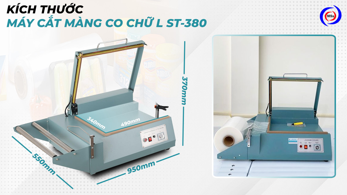 Kích thước máy cắt màng co chữ L ST-380 Kích thước máy cắt màng co chữ L ST-380