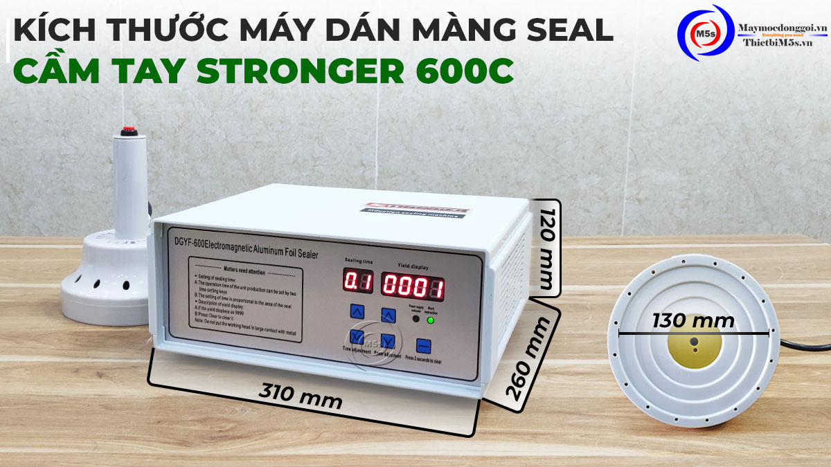 Kích thước máy dán màng seal cầm tay 600c Kích thước máy dán màng seal cầm tay 600c
