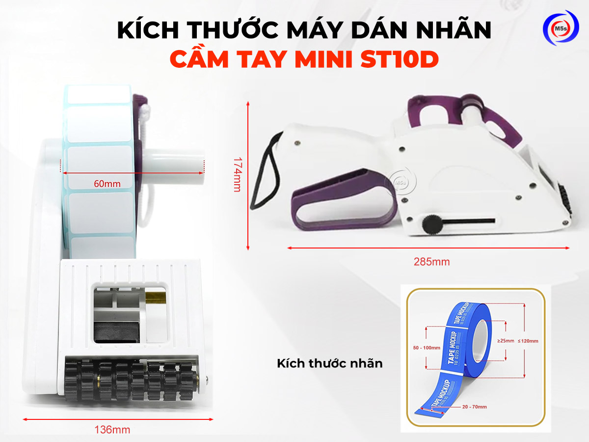Kích thước máy dán nhãn cầm tay mini ST10D Kích thước máy dán nhãn cầm tay mini ST10D