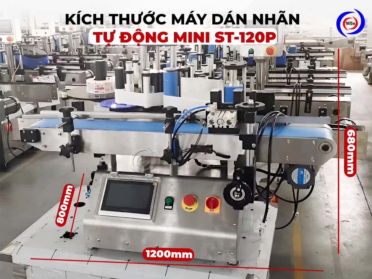 Kích thước máy dán tem nhãn tự động mini ST-120P Kích thước máy dán tem nhãn tự động mini ST-120P