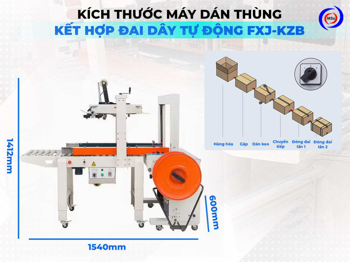 Kích thước máy dán thùng carton kết hợp đai dây tự động FXJ-KZB Kích thước máy dán thùng carton kết hợp đai dây tự động FXJ-KZB