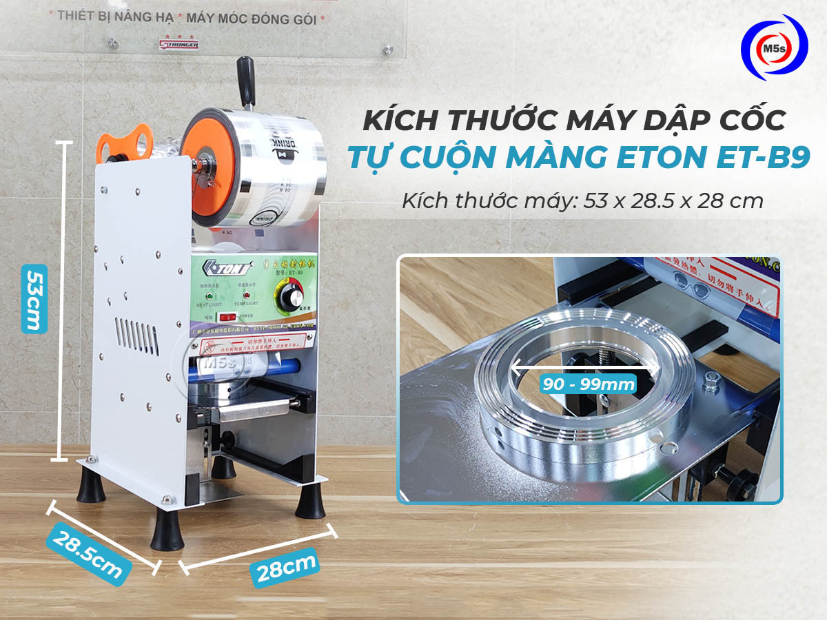 Kích thước Máy Ép Miệng Ly Tự Cuộn Màng ETON B9 Kích thước Máy Ép Miệng Ly Tự Cuộn Màng ETON B9