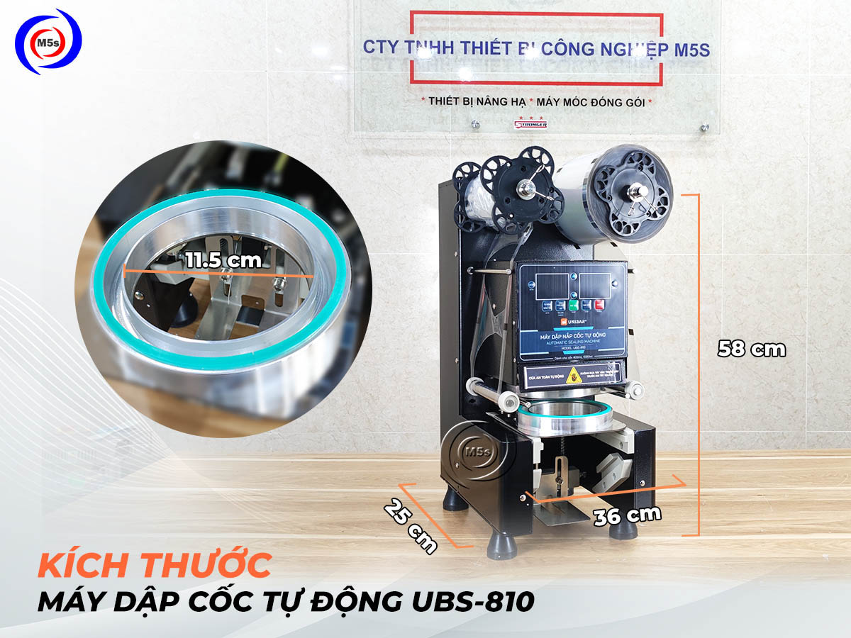 Kích thước máy dập nắp cốc tự động Unibar UBS-810 Kích thước máy dập nắp cốc tự động Unibar UBS-810