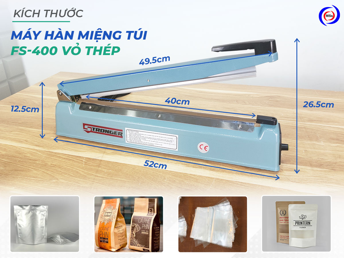 Kích thước máy hàn túi mini dập tay FS-400 vỏ thép Kích thước máy hàn túi mini dập tay FS-400 vỏ thép