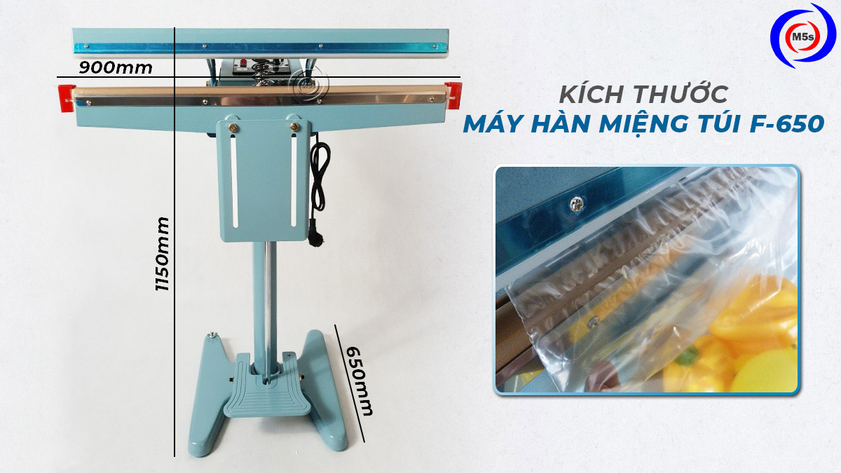 Kích thước máy dán miệng túi dập chân F650 Kích thước máy dán miệng túi dập chân F650