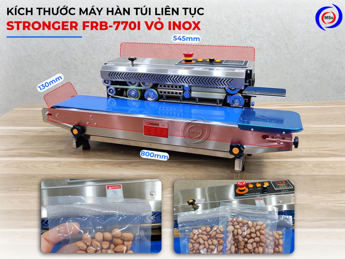Kích thước máy hàn túi liên tục FRB-770I vỏ inox Kích thước máy hàn túi liên tục FRB-770I vỏ inox