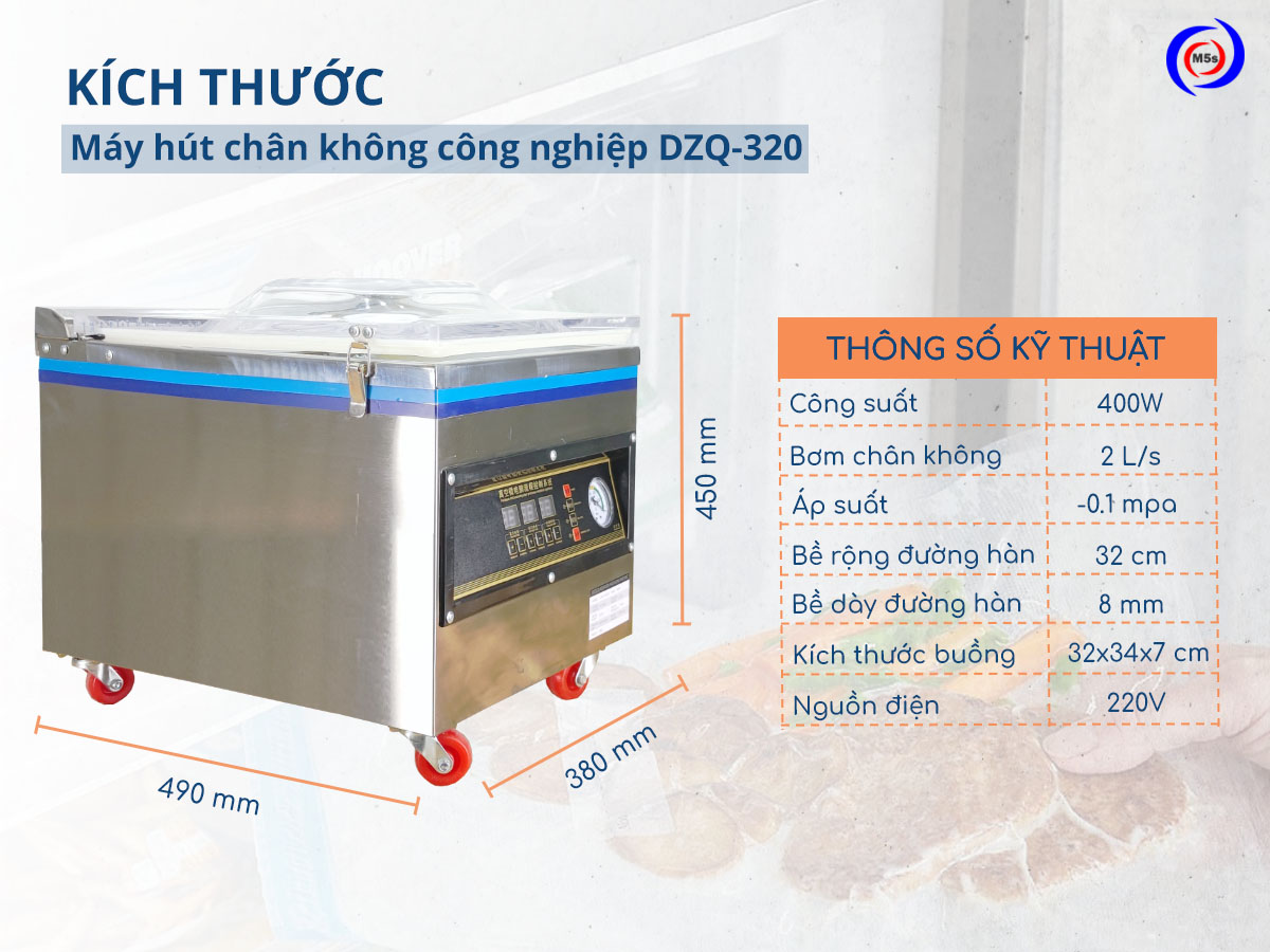 Kích thước máy hút chân không công nghiệp DZQ-320 Kích thước máy hút chân không công nghiệp DZQ-320