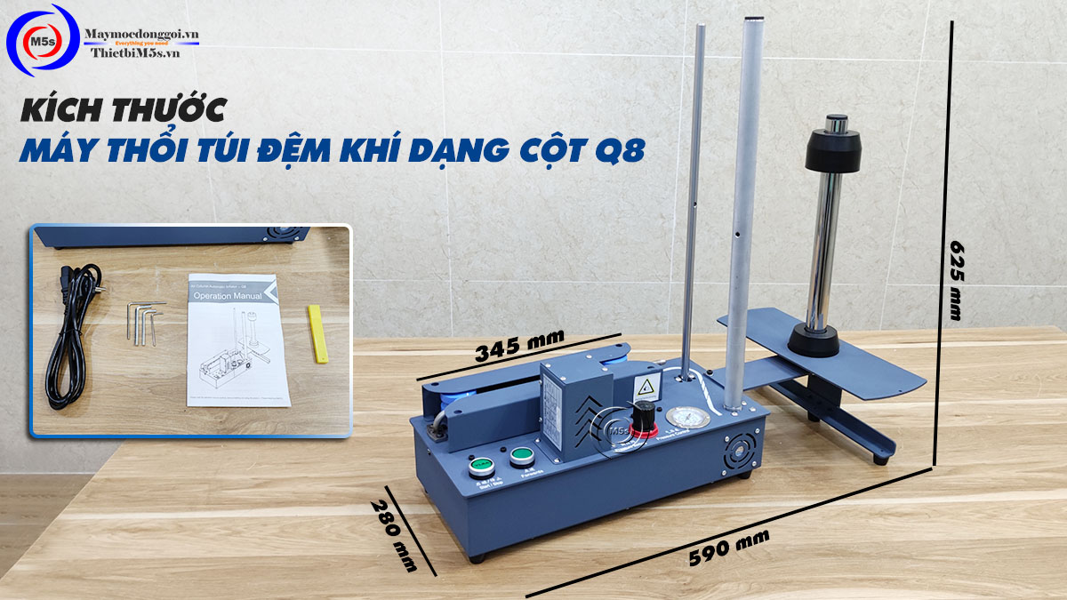 Kích thước máy thổi túi đệm khí dạng cột Q8 Kích thước máy thổi túi đệm khí dạng cột Q8