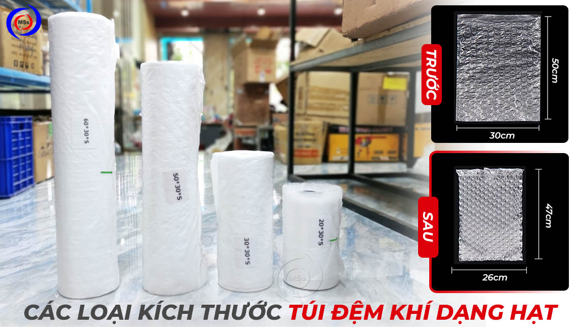 Kích thước túi đệm khí dạng hạt Kích thước túi đệm khí dạng hạt