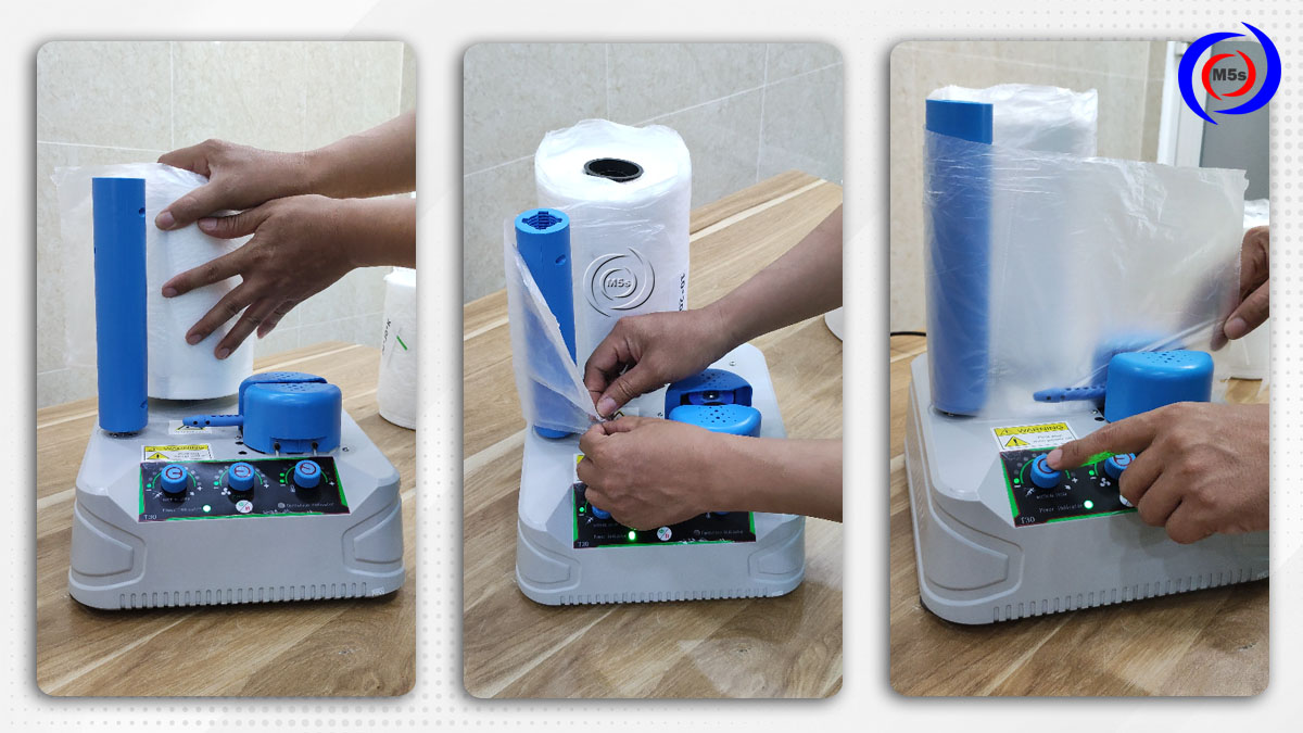 Lắp đặt cuộn túi khí vào máy Lắp đặt cuộn túi khí vào máy