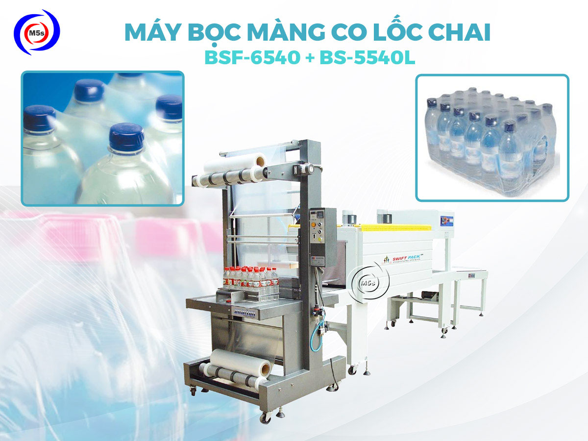 Máy bọc màng co lốc chai BSF-6540 + BS-5540L Máy bọc màng co lốc chai BSF-6540 + BS-5540L