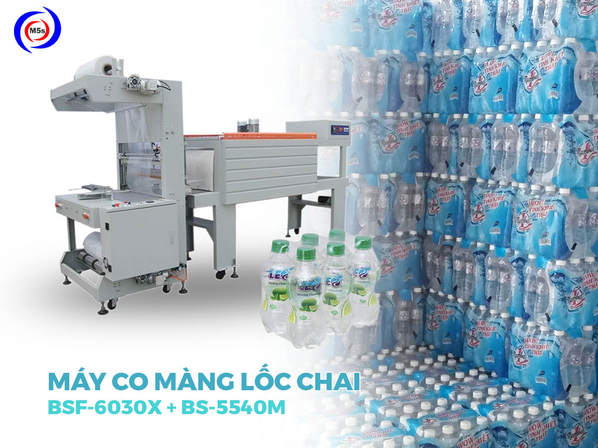 Máy co màng lốc chai BSF-6030X + BS-5540M Máy co màng lốc chai BSF-6030X + BS-5540M