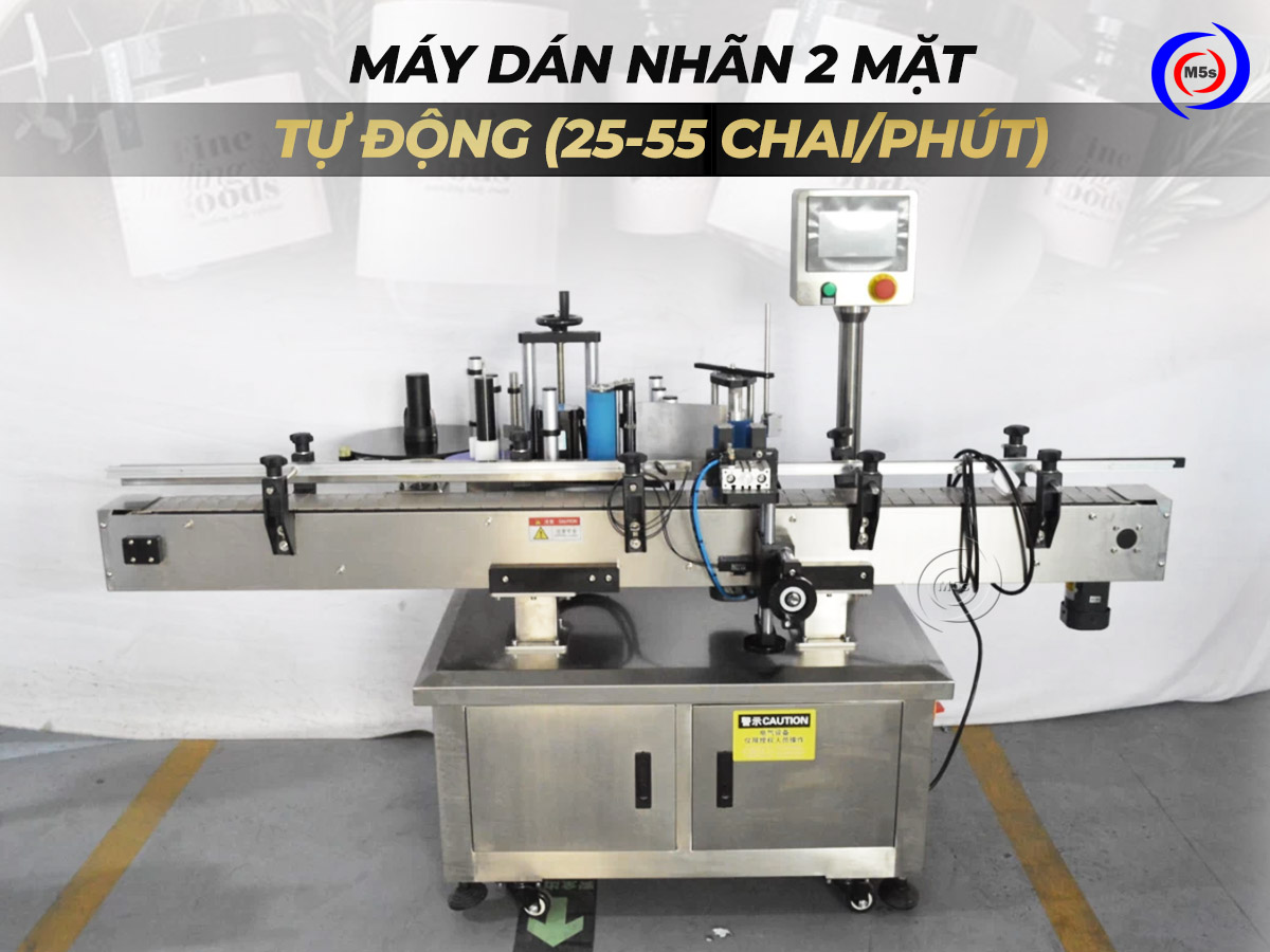 Máy dán nhãn 2 mặt tự động 25-55 chai/phút Máy dán nhãn 2 mặt tự động 25-55 chai/phút